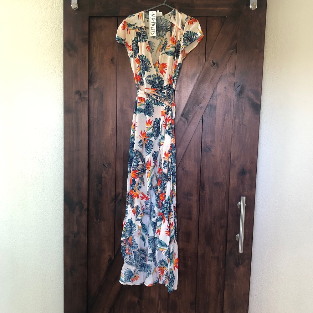 XIX Palms - NWT Maxi Wrap Dress Cozumel Ruffle Hem Tropical Print size 2